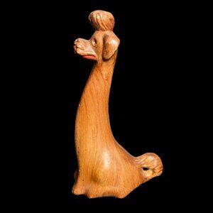 Vintage Woodgrain Precision Molded Poodle 5 inch Faux Wood MCM Dog Figurine